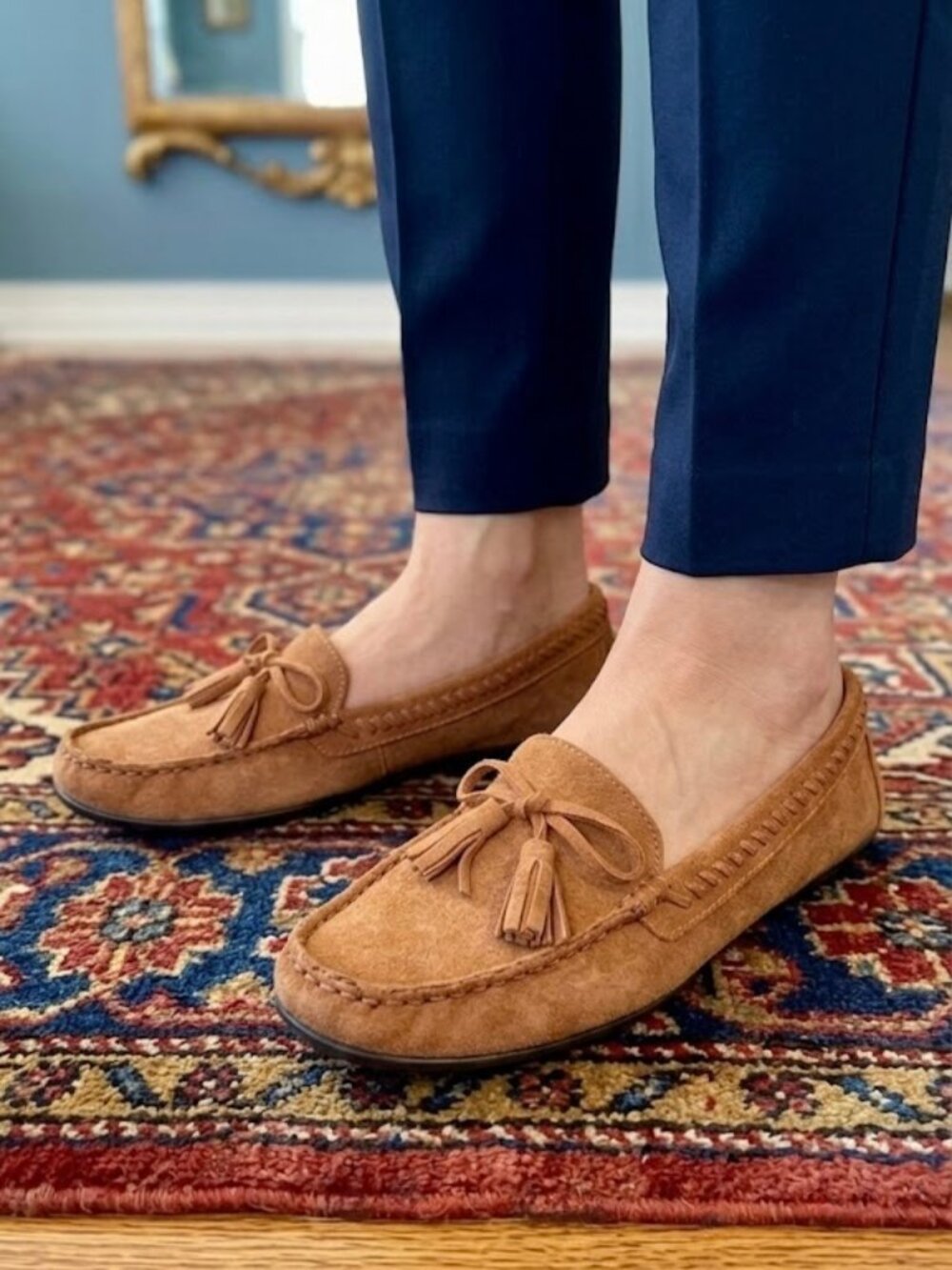 EUC Women's Vaneli Golden Tan Brown Suede Tassel Loafers Moccasins Shoes 9 M